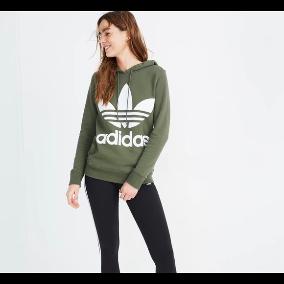 adidas Originals Tops - Adidas Originals Trefoil Army Green Long Sleeve Women’s Hoodie